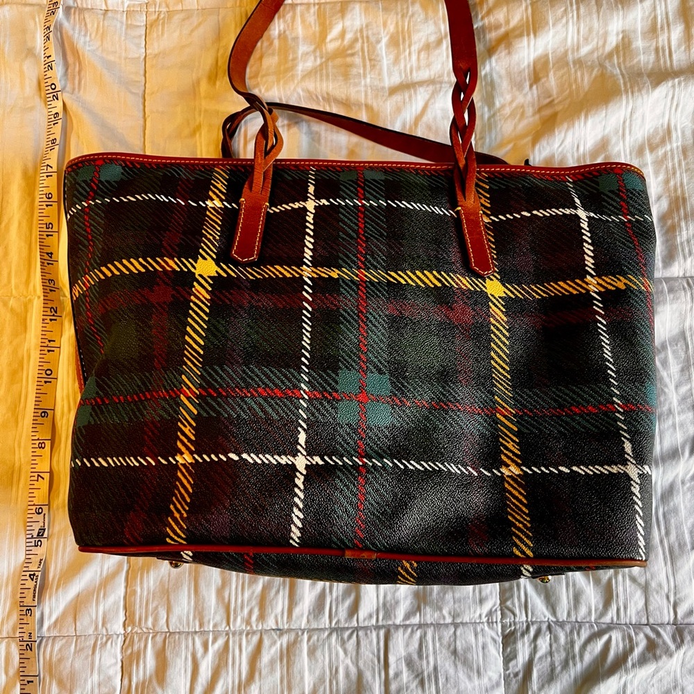 Dooney & Bourke Brown Leather/Plaid Tote Bag - Picture 5 of 9